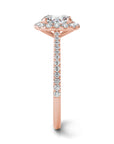 Milan rose gold cushion outline halo engagement ring side view – Cherry Pick Diamonds Clayton MO