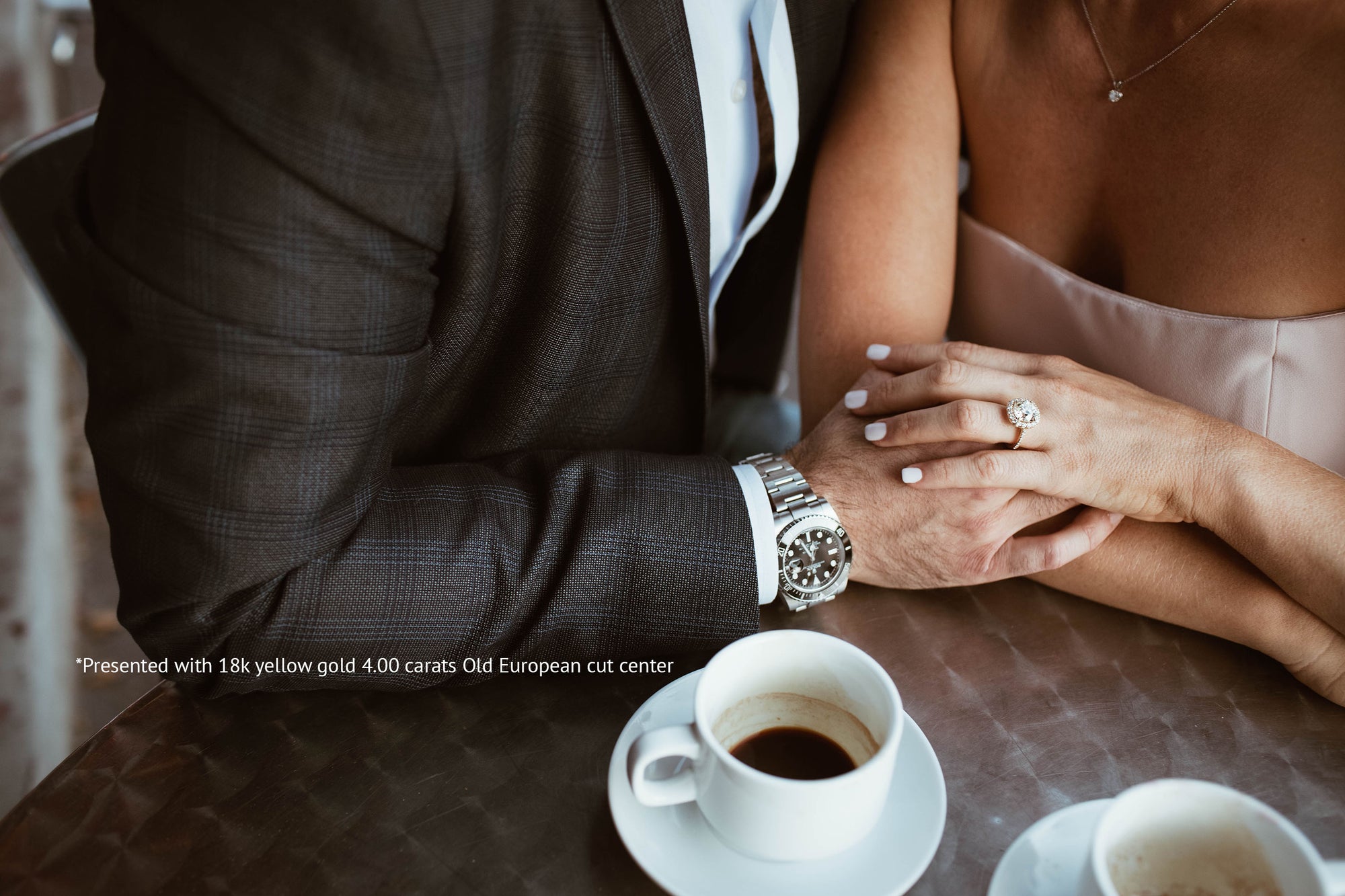 Milan white gold pavé halo engagement ring worn on hand with round brilliant diamond – Cherry Pick Diamonds St. Louis MO