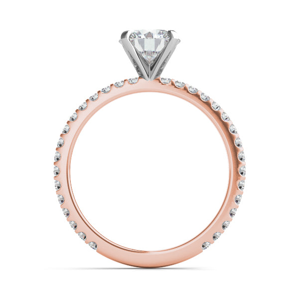 Rome 14K rose gold shared prong ring with round brilliant diamond – Cherry Pick Diamonds Clayton MO