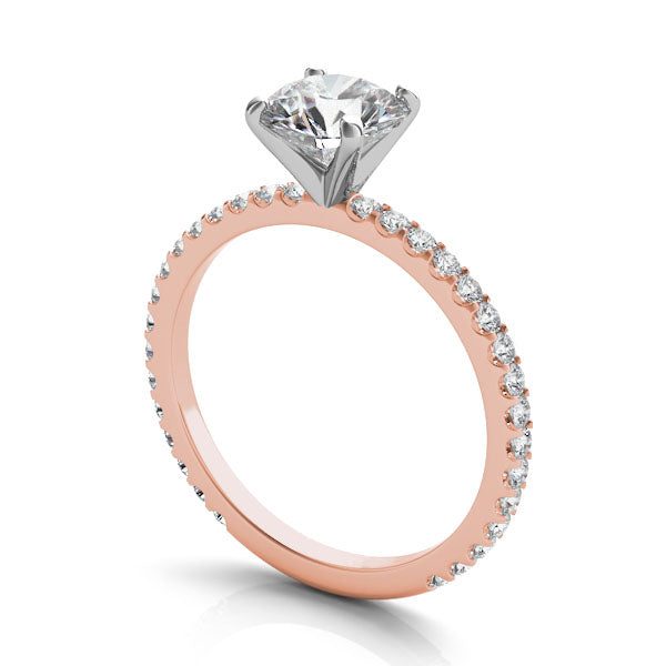 Rome RG 14K rose gold engagement ring setting, shared prong detail – Cherry Pick Diamonds St. Louis MO