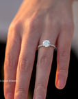 Rome rose gold engagement ring worn on hand, natural diamond side stones – Cherry Pick Diamonds St. Louis MO