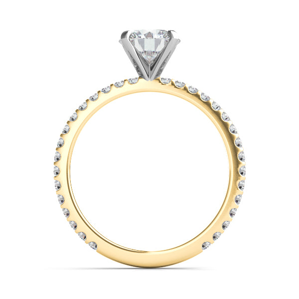 Rome 18K yellow gold shared prong engagement ring setting detail – Cherry Pick Diamonds Clayton MO