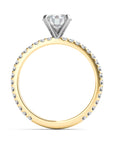 Rome 18K yellow gold shared prong engagement ring setting detail – Cherry Pick Diamonds Clayton MO