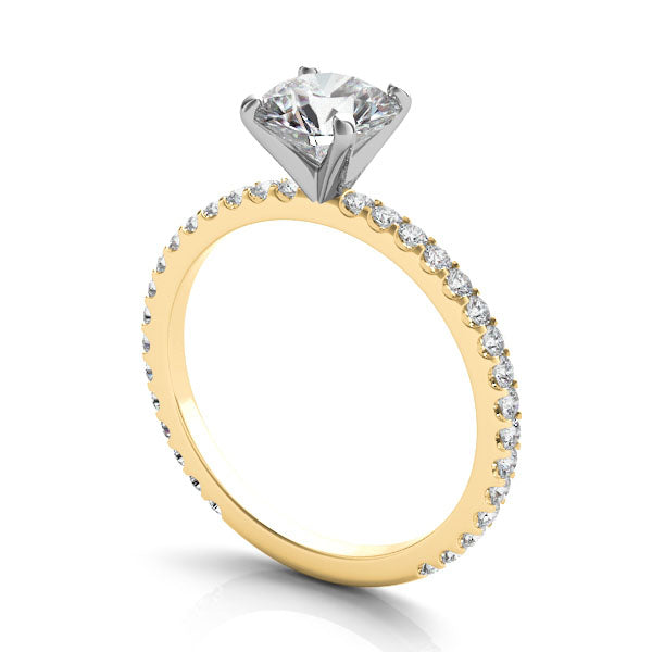 Rome YG 18K yellow gold engagement ring setting, shared prong detail – Cherry Pick Diamonds St. Louis MO